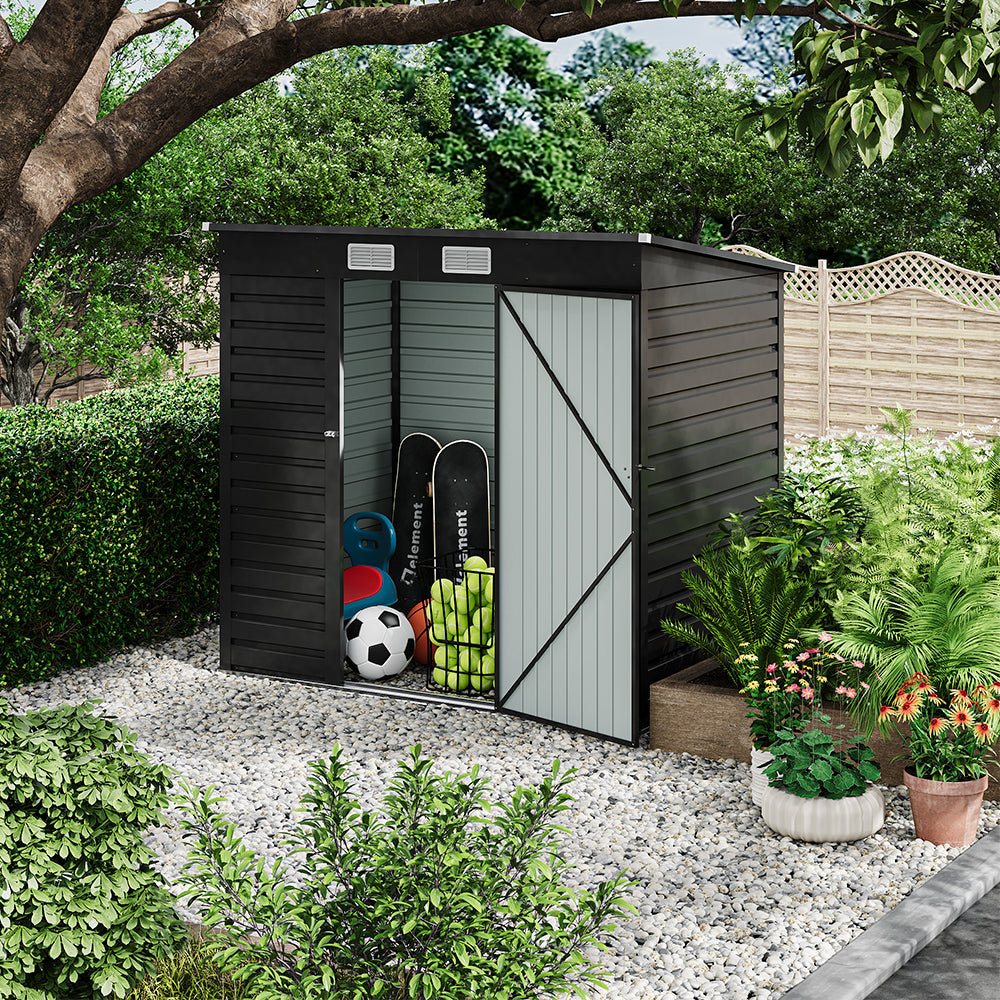 6x4ft galvanized steel garden storage shed with lockable door – durable and weather-resistant outdoor tool storage